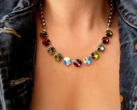 Multi-colors Crystal Necklace made with Rivoli Crystals, Collet Choker, Women Statement Jewelry, Girls Birthday gift, Prom