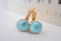 Mint Green Dangle & Drop Earrings / 14K Gold Dainty Victorian Jewelry / French Crown Leverback / Girl Prom Earrings / Women's Gift