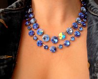 Sapphire Rhinestone Rivoli Necklace / Anna Wintour Choker / Crystal Collet / Antique silver Jewelry / Birthday Gift