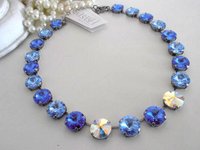 Sapphire Rhinestone Rivoli Necklace / Anna Wintour Choker / Crystal Collet / Antique silver Jewelry / Birthday Gift