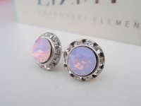 Rose water opal Halo Stud Earrings / Statement woman Jewelry / Rhinestone Crystal Post Earrings / Silver Pierced / Girlfriend Gift