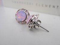 Rose water opal Halo Stud Earrings / Statement woman Jewelry / Rhinestone Crystal Post Earrings / Silver Pierced / Girlfriend Gift