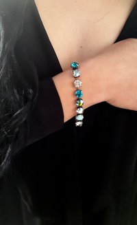 Multi color Blue Crystal Bracelet, Tennis Cup chain, Silver Statement Jewelry, Wife Birthday Gift for Women / parisijewelrydesign