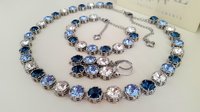 Blue Multi Colors Crystal Choker, Art Deco Platinum Jewelry, 30th Anniversary Gift