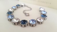 Blue Multi Colors Crystal Choker, Art Deco Platinum Jewelry, 30th Anniversary Gift