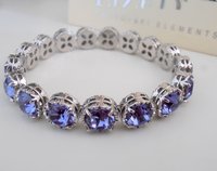 Tanzanite Blue Stretch Cuff Bracelet in Platinum Women Art Deco Jewelry Unique Birthday Gift for her