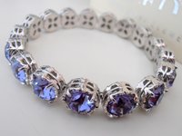 Tanzanite Blue Stretch Cuff Bracelet in Platinum Women Art Deco Jewelry Unique Birthday Gift for her