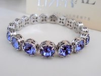 Tanzanite Blue Stretch Cuff Bracelet in Platinum Women Art Deco Jewelry Unique Birthday Gift for her