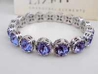 Tanzanite Blue Stretch Cuff Bracelet in Platinum Women Art Deco Jewelry Unique Birthday Gift for her