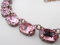 Antique Pink Choker Necklace made with Oval Crystals, Anna Wintour Statement Collet, Oval Antique Copper Jewelry, Birthday Gift