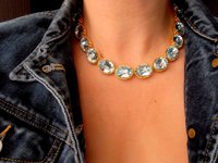 Light Azore Riviere Necklace with Genuine Oval Crystals, Anna Wintour Collet, Art Deco Choker, Wedding Statement Jewelry