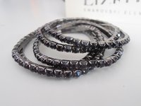 Jet Black Stretch Bracelet with Genuine Crystals / Minimalist Elastic Gunmetal Cuff / Layering Jewelry / Birthday Gift