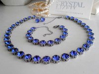 Tanzanite Crystal Necklace in Platinum, Art Deco Bridal Blue Choker, Wedding Statement Jewelry, Anniversary Gift for Wife