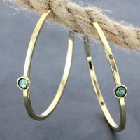 Gold Hoop Earrings w/ Gemstones / Geometric Wide Square Wire Hoops / Statement Everyday Jewelry / Circle Earrings / Women Birthday Gift