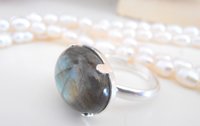 Natural Labradorite Sterling Silver Adjustable Ring 925 / Blue Gemstone Jewelry / Oval 13x18mm Gray Stone / Statement Mother's Day Gift