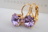 Lilac Violet Gold Drop French Crown Earrings / Bridal Victorian Jewelry / Lever back Round Setting 8mm / Women's Gift