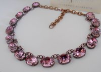 Antique Pink Choker Necklace made with Oval Crystals, Anna Wintour Statement Collet, Oval Antique Copper Jewelry, Birthday Gift