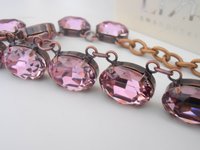 Antique Pink Choker Necklace made with Oval Crystals, Anna Wintour Statement Collet, Oval Antique Copper Jewelry, Birthday Gift