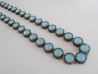 Pacific Opal Crystal Necklace, Blue Long Filigree Jewelry, Art Deco, Antique Bronze Women Gift