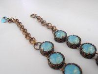 Pacific Opal Crystal Necklace, Blue Long Filigree Jewelry, Art Deco, Antique Bronze Women Gift