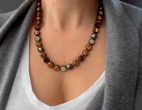 Brown Multicolors Bronze Crystal Necklace, Women Art Deco Jewelry, Filigree Choker, Valentine's day Gift