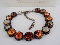 Brown Multicolors Art deco Style Necklace, Bronze Jewelry, Antique Crystal Choker, Round Filigree Round, Women Christmas Gift