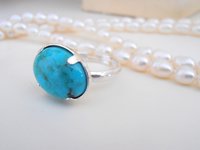 Turquoise Stone Ring / Sterling Silver Adjustable Ring / Blue Gemstone Jewelry / Oval 13x18mm / Summer Stackable Ring / Birthday Gift