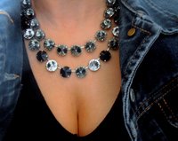 Anna Wintour Necklace with Gray Black Rivoli Crystals, Statement Rhinestone Collet, Wedding Cup chain, Bridal Jewelry, Women Gift