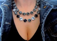 Anna Wintour Necklace with Gray Black Rivoli Crystals, Statement Rhinestone Collet, Wedding Cup chain, Bridal Jewelry, Women Gift