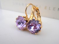 Lilac Violet Gold Drop French Crown Earrings / Bridal Victorian Jewelry / Lever back Round Setting 8mm / Women's Gift