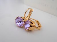 Lilac Crystal Crown Drop Earrings in Gold | Everyday Dainty Jewelry for Girls