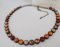 Brown Multicolors Bronze Crystal Necklace, Women Art Deco Jewelry, Filigree Choker, Valentine's day Gift