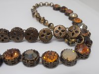 Brown Multicolors Bronze Crystal Necklace, Women Art Deco Jewelry, Filigree Choker, Valentine's day Gift