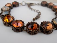 Brown Multicolors Filigree Bracelet made with Crystal Chatons / Antique Bronze Art Deco Jewelry / Round 10mm / Birthday Gift