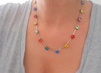 Multi-colors Tennis Crystal Necklace, Silver Cup Chain Collet, Boho Jewelry, Birthday Gift for her