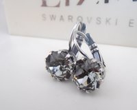 Black Diamond Dangle Drop Earrings with Crystal Chatons / 8mm Lever back Crown Earrings / Antique Silver Jewelry / Birthday Gift