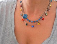 Carribean Blue Opal Flower Cup chain Necklace, Women Bohemian Chain Jewelry, Antique silver 6mm, Birthday Gift