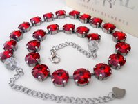 Siam Red Christmas Rivoli Crystal Necklace • Anna Wintour Scarlet Choker • statement Jewelry • 12mm Silver Tennis Cup chain 