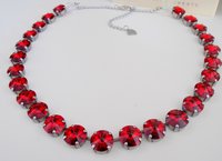 Siam Red Christmas Rivoli Crystal Necklace • Anna Wintour Scarlet Choker • statement Jewelry • 12mm Silver Tennis Cup chain 