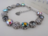 Jet AB Multicolors Filigree Bracelet / Aurora Borealis Rhinestone / Bridesmaid Gift For Her / Links Platinum Setting