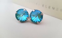 Crystal Laguna DeLite Stud Earrings Rivoli Crystals 12mm / Antique Silver Jewelry / Blue Pierced Post