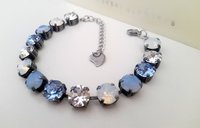 Air Blue Opal Tennis Bracelet with Crystal Chatons • Mother's day gift • Antique Silver Cup chain • 8mm Chatons