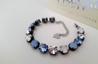 Air Blue Opal Tennis Bracelet with Crystal Chatons • Mother's day gift • Antique Silver Cup chain • 8mm Chatons