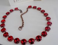 Scarlet Anna Wintour Tennis Choker Necklace with Rivoli Crystals 14mm, Red Antique Copper Jewelry, Birthday Gift