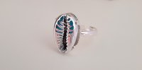 Silver Cowrie Shell Cuff Ring • Cauri Adjustable Statement Band • Women Bohemian Jewelry • Oval 13x18mm • Birthday Gift