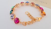 Gold Multi-colors Cup chain Tennis Bracelet with Rivoli Crystals 1122 • Women Birthday Gift