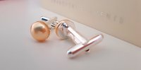 Rose Gold and Peach Pearl Shirt Cufflinks, Minimalist Fashion Cuffs, Jewelry for Mom, Platinum Cuff Fasteners