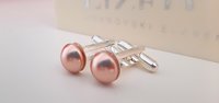 Rose Gold and Peach Pearl Shirt Cufflinks, Minimalist Fashion Cuffs, Jewelry for Mom, Platinum Cuff Fasteners