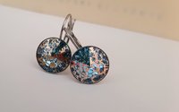 Aquamarine Rose Patina Drop Earrings with Rivoli Crystals 1122, Party Jewelry, Stainless Steel Round 12mm, Birthday Gift