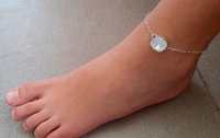 White Opal Chain Foot Anklet with Cushion Cut Crystals / Sandal Anklets / Silver Summer Body Jewelry / Beach Bare Foot Bracelet